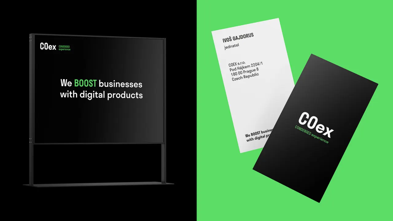 COex – reklamní panel a vizitky